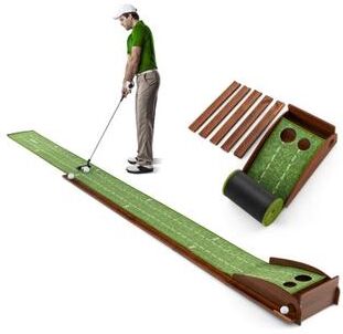 Costway Golf Putting Mat Practice Training Aid with Auto Ball Return and 2 Hole Sizes