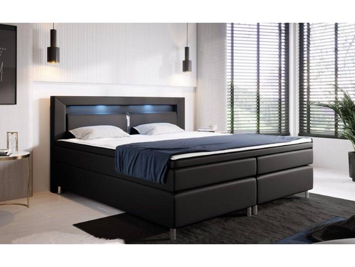 OUTLET - Boxspringbett Hotelbett Hypnos mit LED - 140x200 - Schwarz - H4 (100kg+) - Luxusbetten24