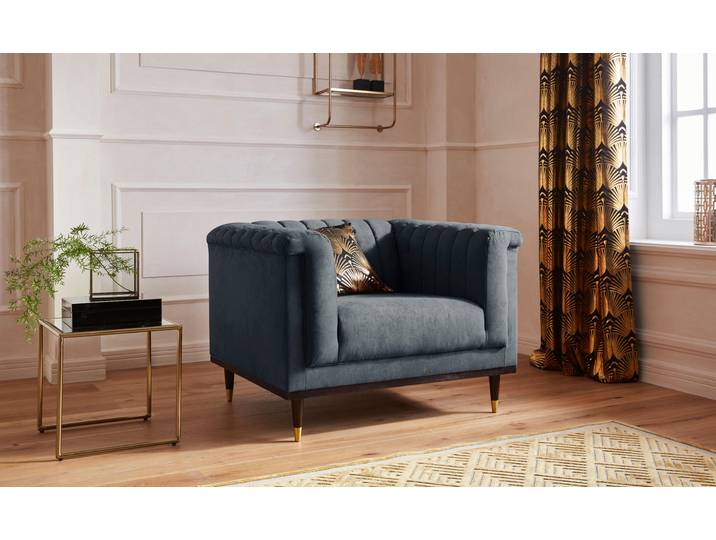Sessel HOME AFFAIRE Chamby , blau (dunkelblau), B:100cm H:71cm T:85cm, Luxus-Microfaser Lederoptik (100% Polyester), Scheuertouren: 40.000, Pilling: 4;Samtoptik (100% Polyester), Scheuertouren >100.000, Pilling: 5, Sessel, Sessel, mit Holzrahmen unten und Steppung im Lehnenbereich