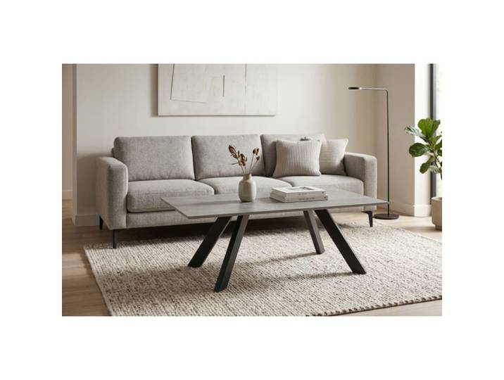 Table basse 120x60 cm céramique gris marbré pieds inclinés