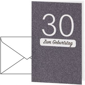 Perleberg Geburtstagskarte 7521630-2, Glitzerkarte, 30 Jahre, Klappkarte mit Umschlag, 11,6 x 16,6 cm