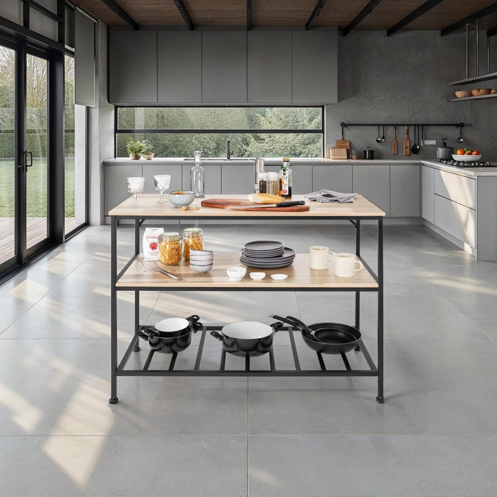 Tectake Estantería cocina estilo industrial 120x60x90,5 cm madera clara