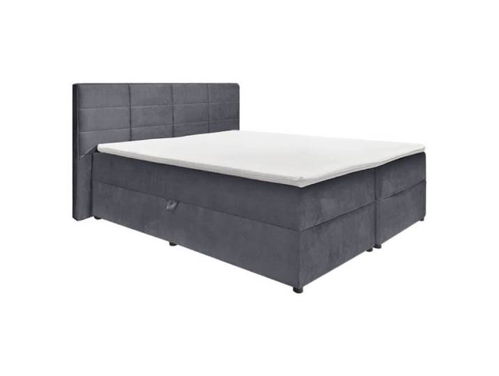 Lit boxspring 2x80x200 velours gris + matelas et surmatelas - BRANDON