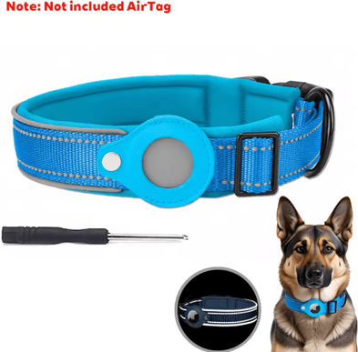 Inspire Picks Reflective AirTag Dog Collar Waterproof Anti Lost Pet Tracking Collar skyblue(no Airtag)