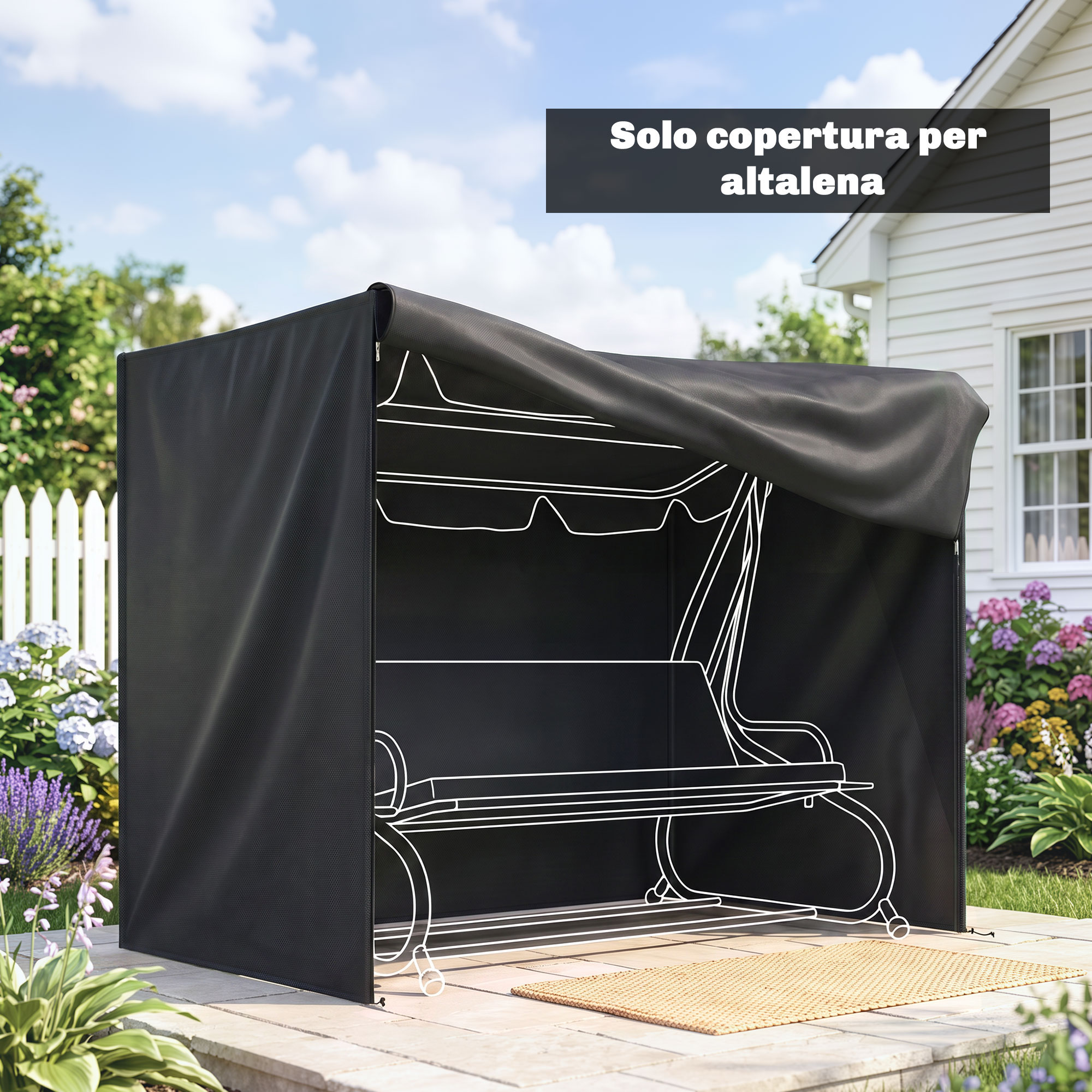 Outsunny Copertura per Dondolo da Giardino 3 Posti Impermeabile e Anti UV, Telo per Dondolo, 220x125x172 cm, Nero   Aosom Italy