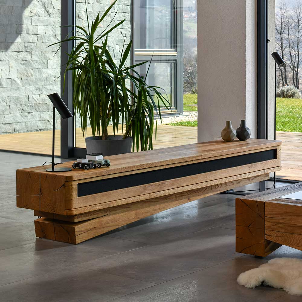 Pharao24.de Fernsehunterschrank aus Asteiche Massivholz Klappe