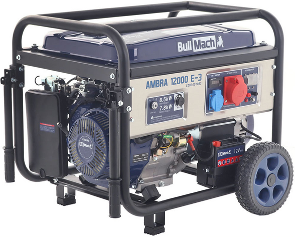 BullMach AMBRA 12000 E-3 - Benzin-Stromerzeuger mit Rädern mit AVR-Regelung 8.5 kW - Dauerleistung 7.8 kW - 400V