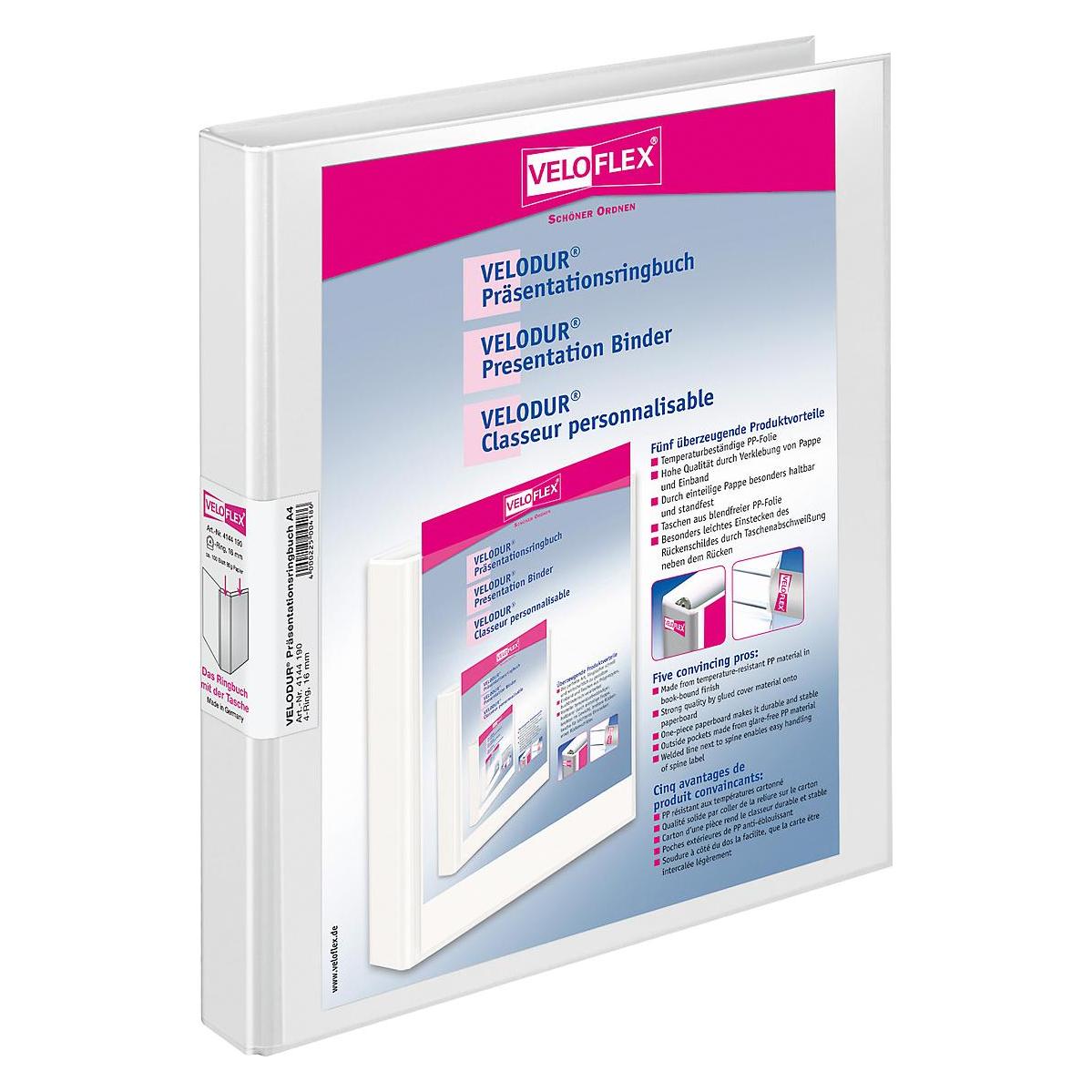Veloflex Präsentationsringbuch VELODUR, A4, 4-/2-Ring-Mechanik, Rückenbreite 20 mm (A4, 20 mm, 1 Stk.) (4144190)