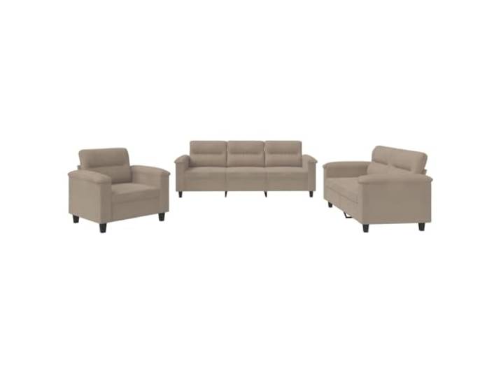 Coespram 3-tlg Sofagarnitur Taupe Mikrofaser Couchgarnitur Set Bequeme Sitzgruppe für das Wohnzimmer mit dicker Schaumstoff-Polsterung, sechs Rückenkissen und Metallgestell.