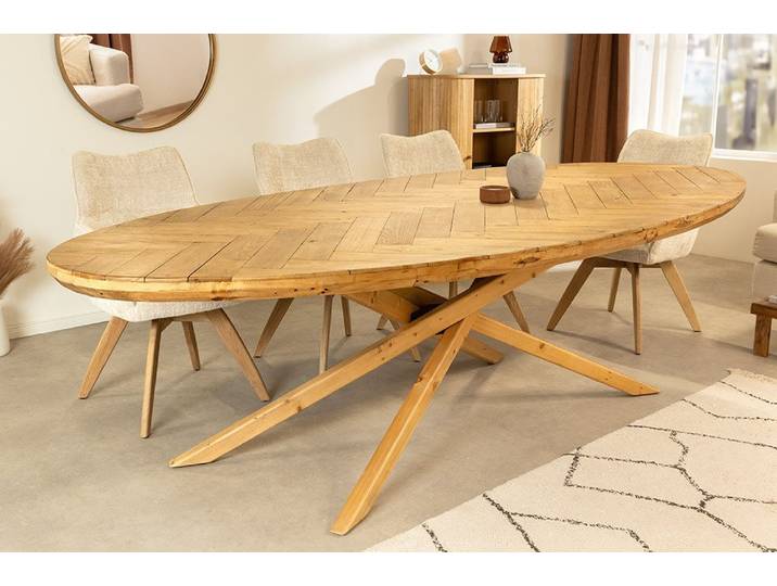 riess-ambiente Esstisch WOOD SCULPTURE 240cm natur – Pinienholz, massiv, oval, 8 Personen (Einzelartikel, 1-St), recycelter Holztisch mit Holzbohlen – ideal für gesellige Essbereiche