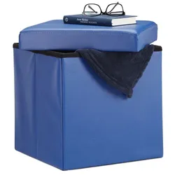 Relaxdays Faltbarer Sitzhocker Kunstleder Blau