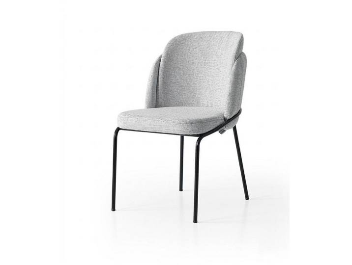 JVmoebel Esszimmerstuhl Stuhl Grau Bequem Weich Stoff Metall Schwarze Elemente Modern, Made in Europa