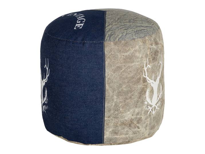 SITZPOUF rund 35x43cm Natur/Blau aus Segeltuch/Jeans Baumwolle Füllung