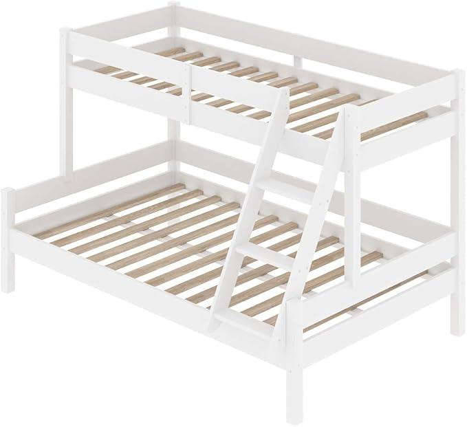 Etagenbett Everest, Weiß, 120x200 / 80x200 cm | mit integrierter Treppe und stabilem Lattenrostsystem