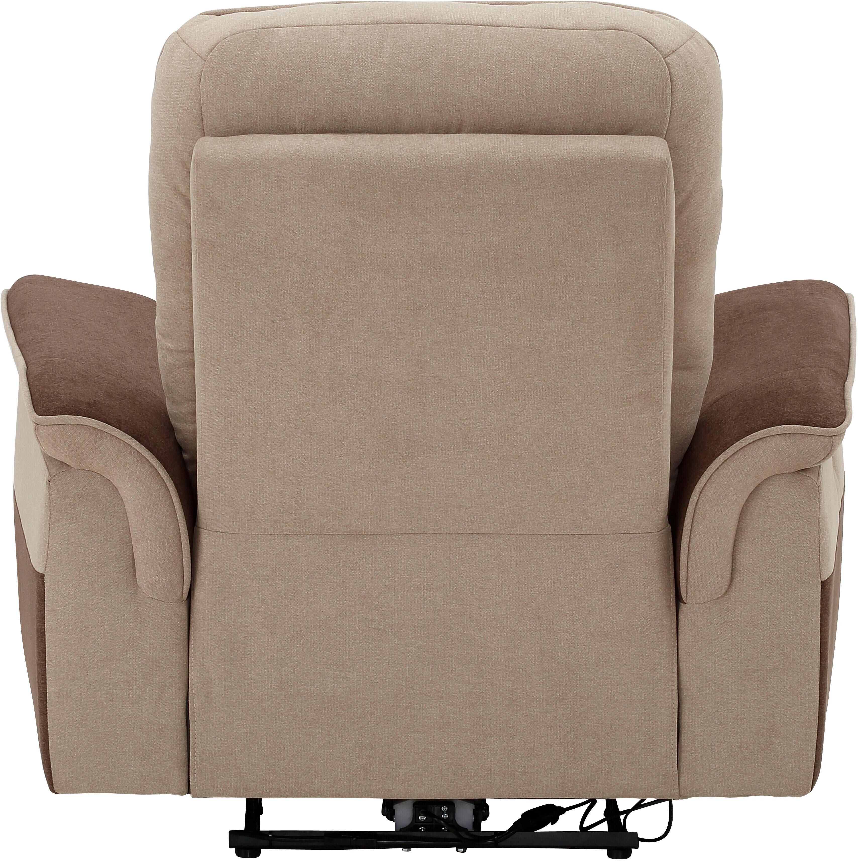 Relaxsessel HOME AFFAIRE "Maldini, TV-Sessel", braun (braun, sand), Webstoff, Webstoff (96% Polyester, 4% Nylon), Sessel, Relaxsessel, mit elektrischer Relaxfunktion und USB-Steckeranschluss, Breite 109 cm