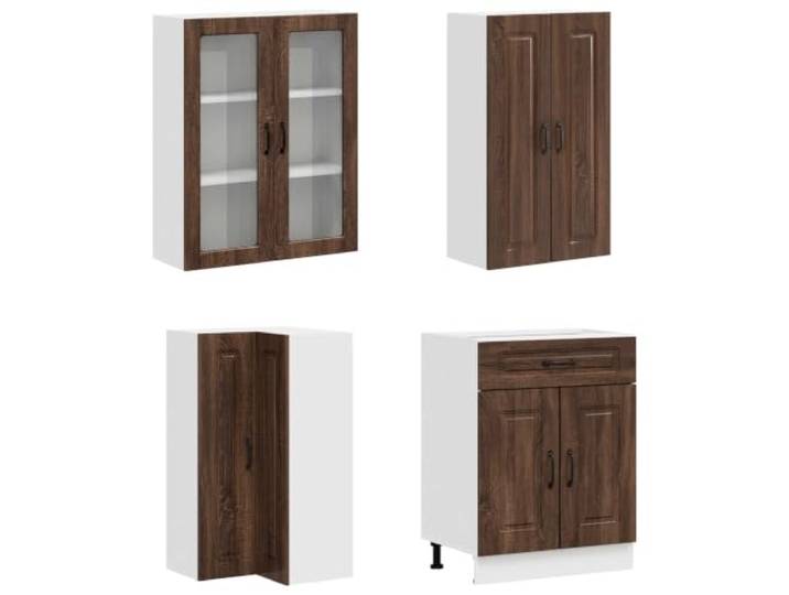KTHLBRH Unita Küche KALMAR 8 Stück Eiche Braun Holz Engineered Verstellbare Füße, Kippschutz, Glasschrank, Eckregal, Schubladenbasis