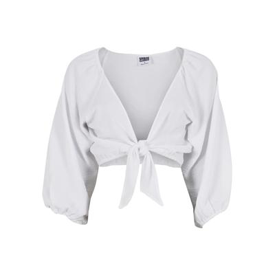 Klassische Bluse URBAN CLASSICS "Urban Classics Ladies Structured Knotted Blouse", Damen, Gr. M, weiß, 100% Polyester, Blusen