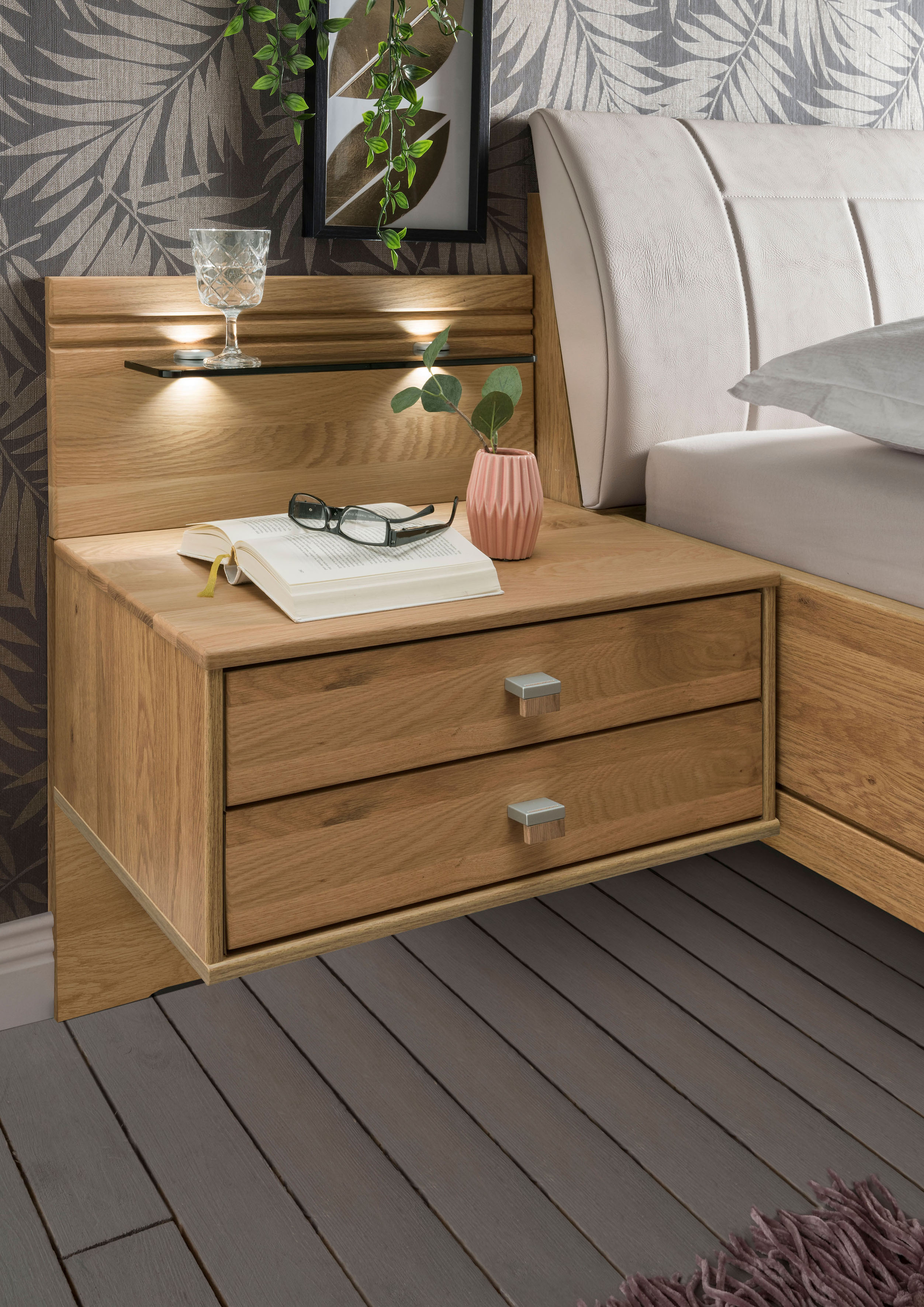Nachtkonsole WIEMANN "Kiruna", braun (eiche teilmassiv), B:60cm H:48cm T:43cm, Holz teilmassiv, Sideboards, Nachtkonsole, schwebende Optik eiche teilmassiv B/H/T: 60cm x 48cm x 43cm, Eiche