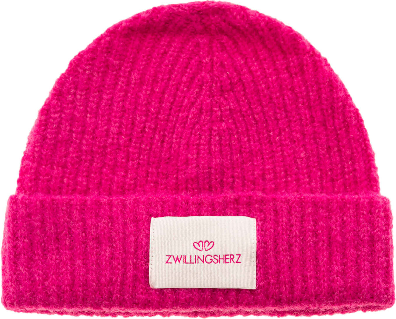 Strickmütze ZWILLINGSHERZ "Zwillingsherz Patch", Damen, pink, Strick, Materialmix, unifarben, Mützen Strickmütze, gerippt, mit Wolle und Umschlag, mit Patch pink Einheitsgröße