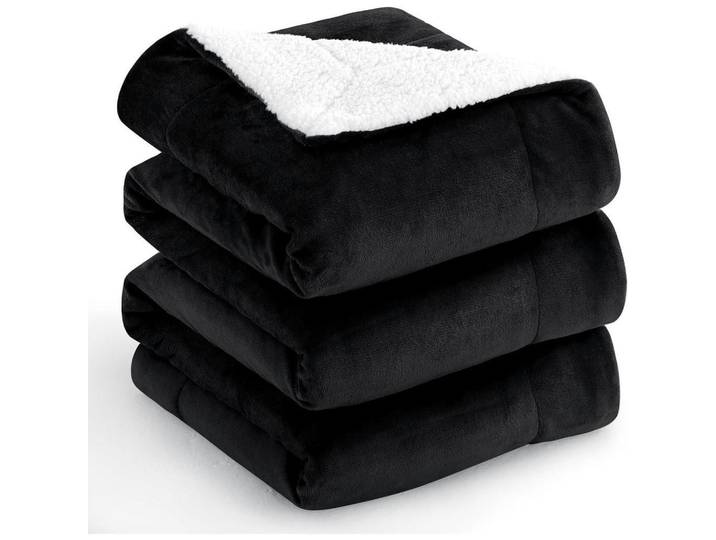Kuscheldecke Sherpa Fleece Schwarz 220 x 240 cm, 220x240 cm, Heimtextilien, Wohntextilien, Decken, Kuscheldecken