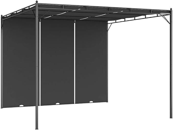 Gartenpavillon mit Seitenvorhang 3x3x2,25 m Anthrazit pulverbeschichteter Stahlrahmen UV-Schutz wetterfeste Überdachung faltbar mit stabilem Dach und Seitenteil für Camping und Garten