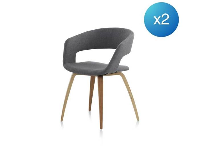Fauteuils - GEESE HOME - Lot de 2 - Bois massif - Tissu polyester/coton - Gris