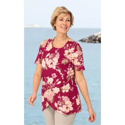 Baumwoll-Mix-Bluse in Druck dunkelrot in Größe 44 von DW-Shop, Dunkelrot, 44