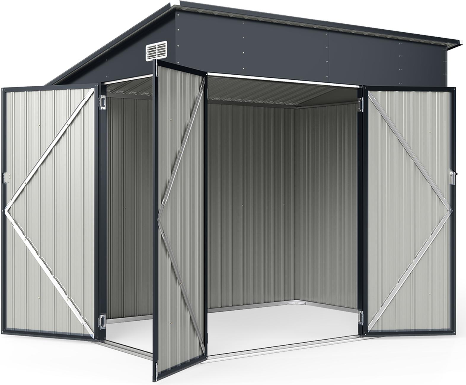 COSTWAY 235x174x197 cm Gartenhaus Metall, Gerätehaus mit Vordertür & Seitentür & Pultdach, Geräteschuppen abschließbar, Gartenhütte Gartenschuppen