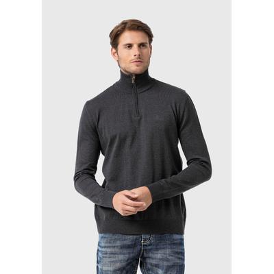 Troyer CIPO & BAXX "Pullover", Herren, Gr. S, grau (anthrazit), Feinstrick, 50% Baumwolle, 50% Polyacryl, unifarben, regular fit, Pullover Troyer, mit Troyer-Kragen