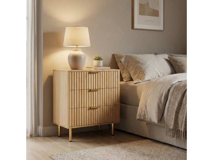 Commode moderne à 3 tiroirs - LUNSY - 70x40x76 cm - Beige - Finition stratifiée résistante - Tiroirs spacieux