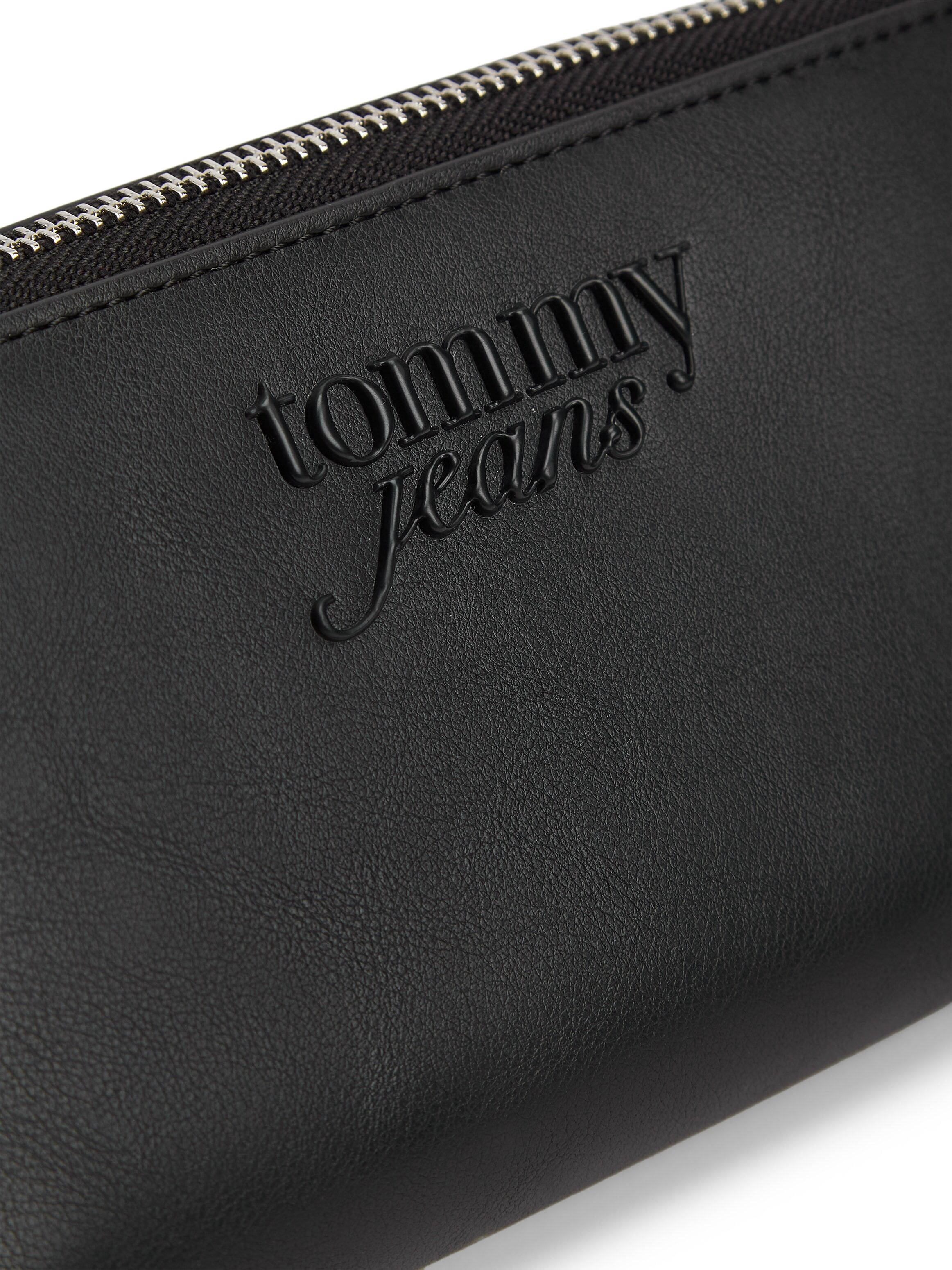 Geldbörse TOMMY JEANS "TJW MUST PURSE WALLET LARGE ZA", Damen, schwarz, Lederimitat, unifarben, Basic, Kleinlederwaren Geldbörse, Damen Geldbeutel, Portemonnaie mit verstellbarem Trageriemen schwarz Einheitsgröße