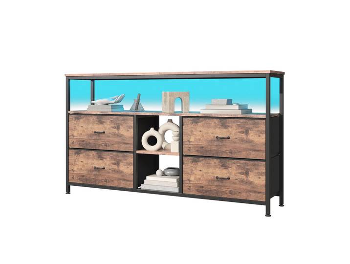 Shopentra LED Tv-Tisch 108cm Retro Design Vintage Stoffbezug, Mehrfarbig, 29.8x76.8x108 cm, Wohnzimmer, TV Möbel, Lowboards, Lowboards stehend