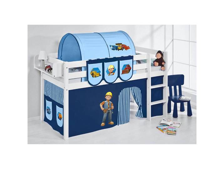 Hochbett Bob der Baumeister 90 x 200cm Weiß mit Leiter