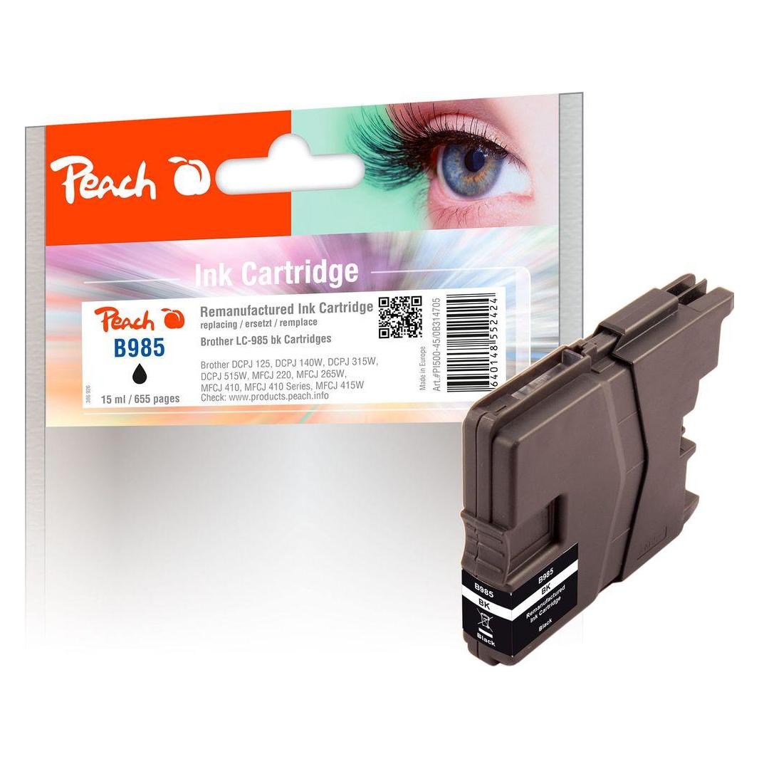 Peach Tintenpatrone, XL-Ergiebigkeit, kompatibel zu LC-985bk (BK) (PI500-45)