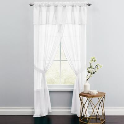 "Wide Width BH Studio Sheer Voile 5-Pc. One-Rod Curtain Set by BH Studio in Eggshell (Size 96"" W 84"" L) Window Curtain"