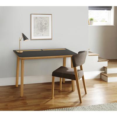 Schreibtisch WOODMAN "Mati", braun (eichefarben, schwarz), B:115cm H:75cm T:50cm, Tische, Schreibtisch, mit zwei Ledertaschen an der Seite des Tisches für Stauraum, FSC