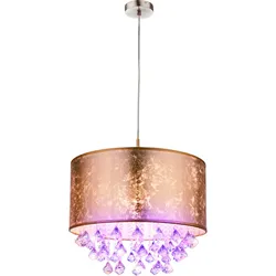 Hängeleuchte Textil gold Pendelleuchte Kristalle Esszimmer Wohnzimmerlampe Pendel, Blattgold Optik, App Steuerung CCT, 1x Smart RGB LED 10W 806Lm, DxH 40x140 cm