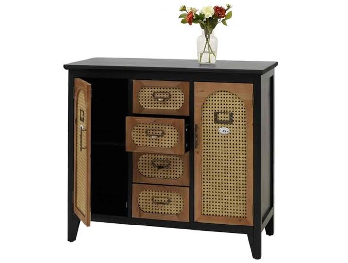 Mendler Apothekerkommode HWC-O63 Rattanoptik - Korpus schwarz