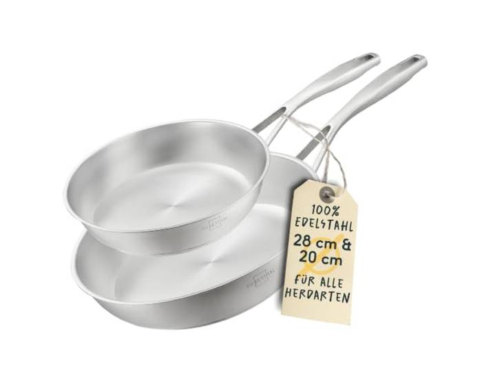 SILBERTHAL Pfannen Set 2 teilig 20cm und 28cm Edelstahlpfanne Unbeschichtet - Induktionsgeeignet - Backofenfest