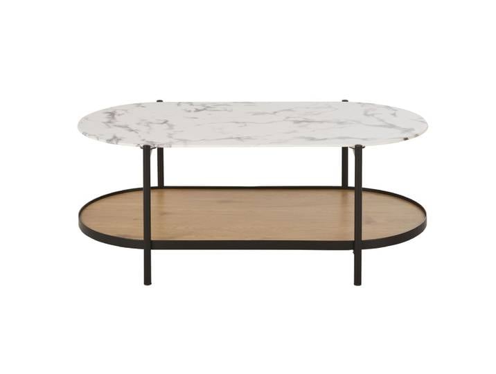 Couchtisch aus Sicherheitsglas mit Marmoreffekt und schwarzem Metall, L110cm