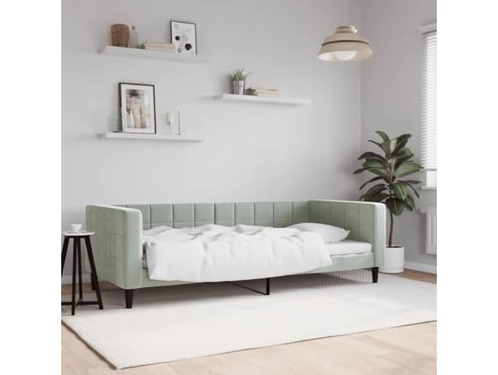 RJPLMFV Ruhebett, Velours, Hellgrau, 90 x 200 cm Schlafsofa, 2-in-1, Rahmen aus Metall, Holz, Rückenlehne, gepolstert, modernes Design