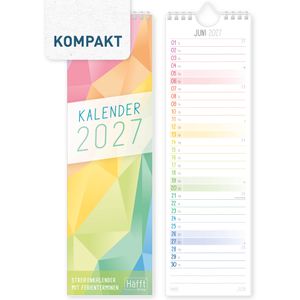 Häfft Streifenkalender 11405-7, Rainbow kompakt, mit Ferien- und Feiertagsübersicht, 9 x 30 cm, Jahr 2027