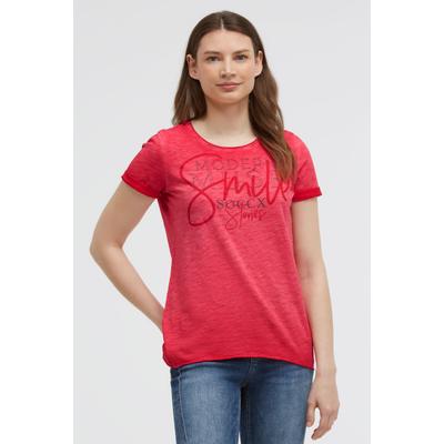 Rundhalsshirt SOCCX, Damen, Gr. S, rot, Web, Material: 100% Baumwolle, bedruckt, regular fit normal, Rundhals, eingesetzt, Shirts Rundhalsshirt, mit fixierten Turn-Up-Ärmeln