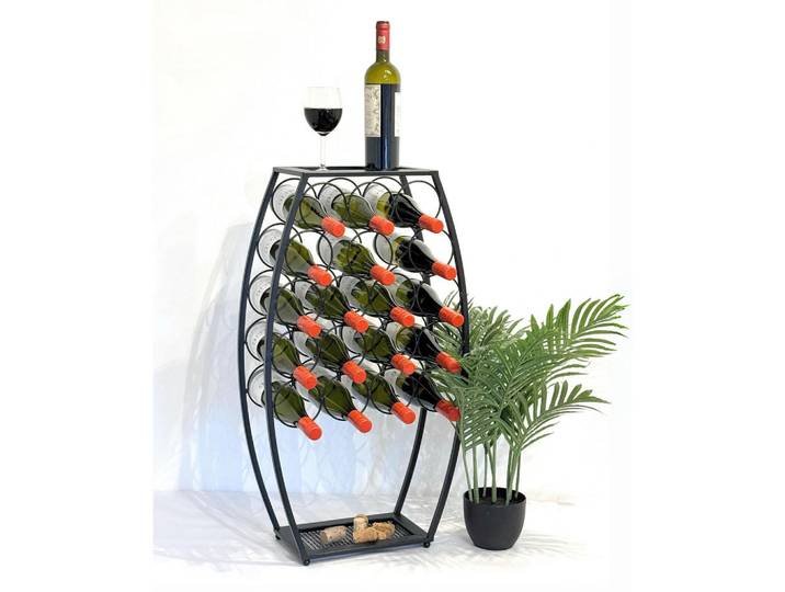 DanDiBo Weinregal Metall Schwarz Stehend 83 cm Weinfass, 46x83x20 cm, Weinregale