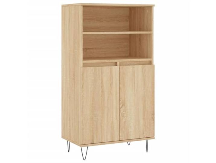 GFMGUEMV Highboard Sonoma-Eiche 60x36x110 cm Holzwerkstoff mit 6 Fächern Stauraum, 6 Fächer, Drehtüren, Metallfüße, robuste Oberplatte, industrieller Stil