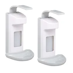 Relaxdays Desinfektionsspender, 2er Set, 500 ml, für Desinfektionsmittel & Seife, Eurospender mit Tropfschale, weiß/grau