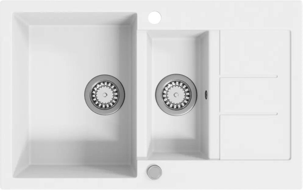 Belfry Kitchen Vada 500mm W Double Bowl Stone Kitchen Sink with 1 Faucet Hole White 800mm L