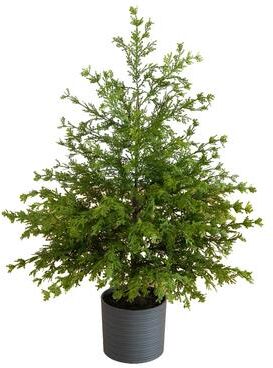 Nearly Natural 3-ft Artificial Real Touch Cedar Tree in Decorative Gray Planter