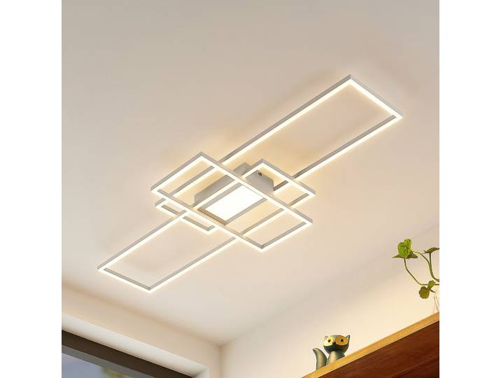 Lindby LED-Deckenleuchte Caitlin, weiß, CCT, Fernbedienung Caitilin - Wohnzimmer - Modern - Metall - Eckig