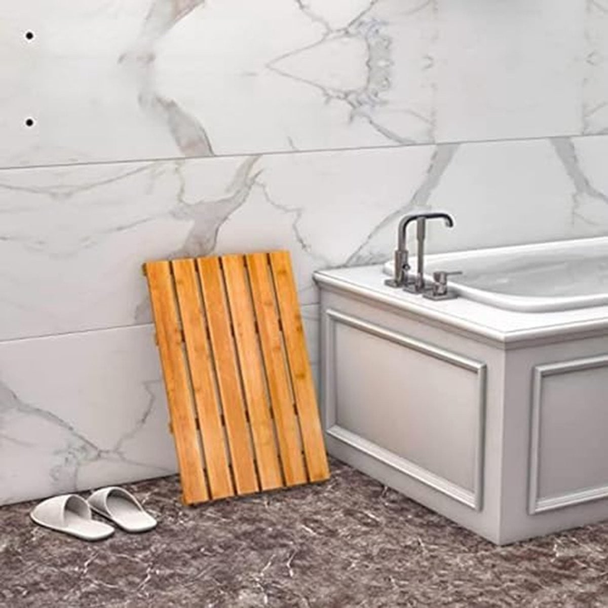 Houten badmat met antislip douchemat design in natuurlijk hout voor jouw badkamer